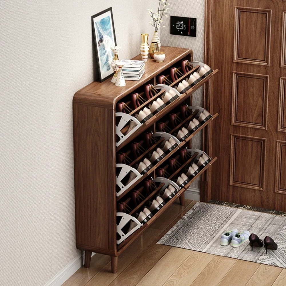 Shoe Rack Cabinet Narrow Entryway - Smalle opklapbare schoenenkast, rustieke houten schoenenrek