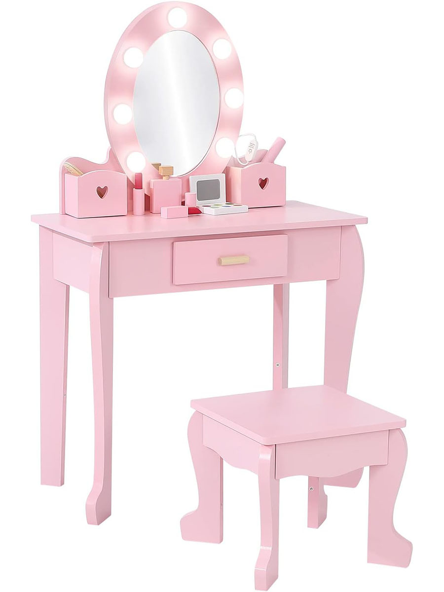 Dressing Table Vanity With Lighted Mirror - Kinderkaptafel en krukjesset met licht &