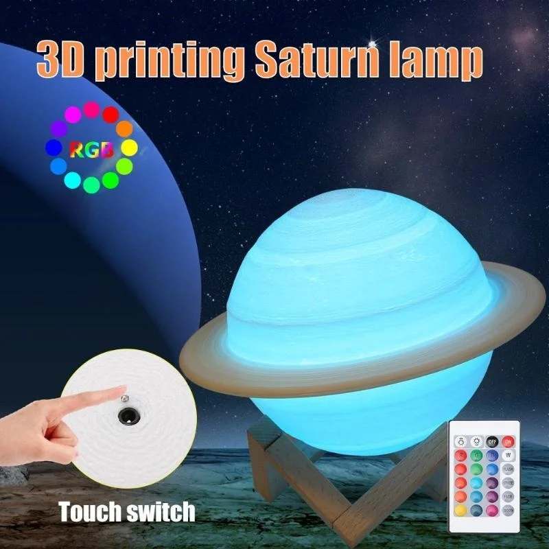 Floating Nightstand With Led Light - Led Nachtlampje 3D Print Saturn Lamp