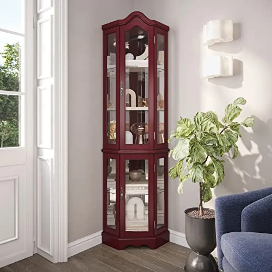 Storage - Verlichte hoekvitrine met gebogen bovenkant, houten