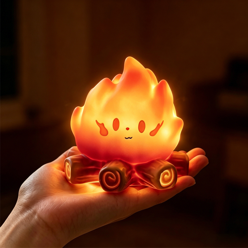 Floating Nightstand With Led Light - Creatieve Kawaii Mini Cartoon Kampvuur Siliconen