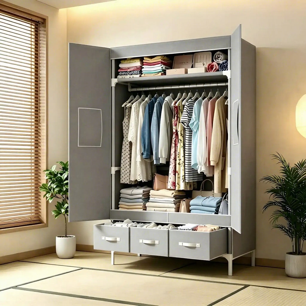 Wardrobe Closet Portable Fabric Cover - Draagbare kledingkast, 57,48 inch kledingorganizer met