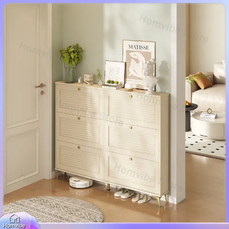 Shoe Rack Cabinet Narrow Entryway - Ultradunne schoenenkast van massief hout, smalle