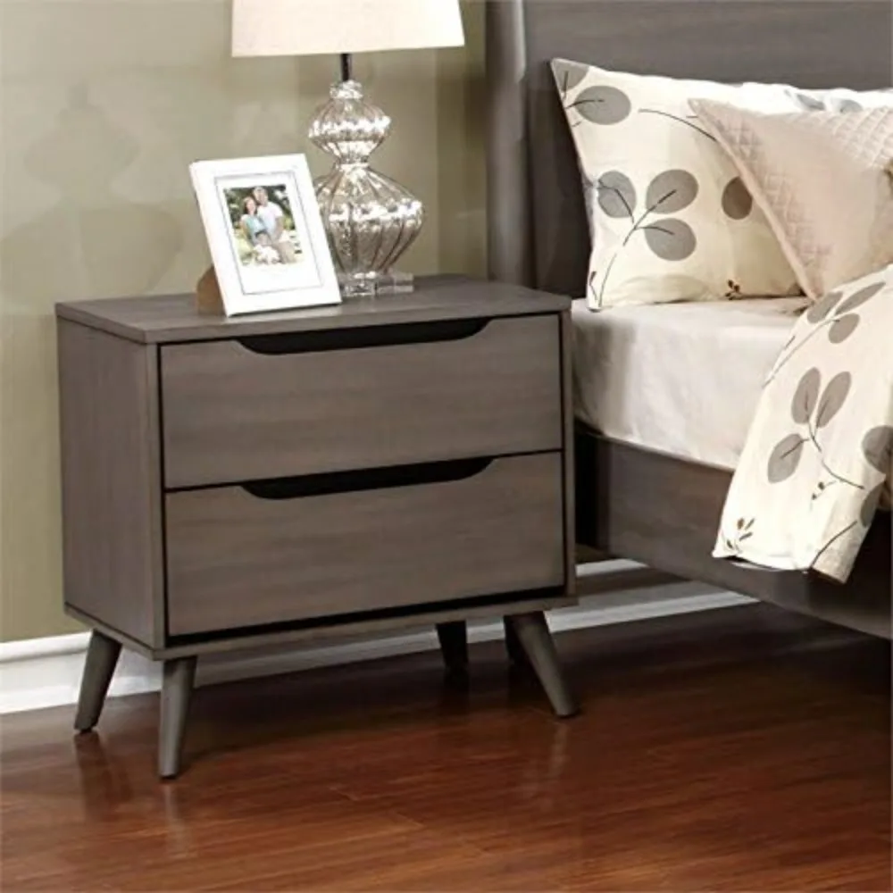 Solid Wood Nightstand 2 Drawers - Voor 2-laden Mid-Century massief hout/houtfineer/MDF nachtkastje