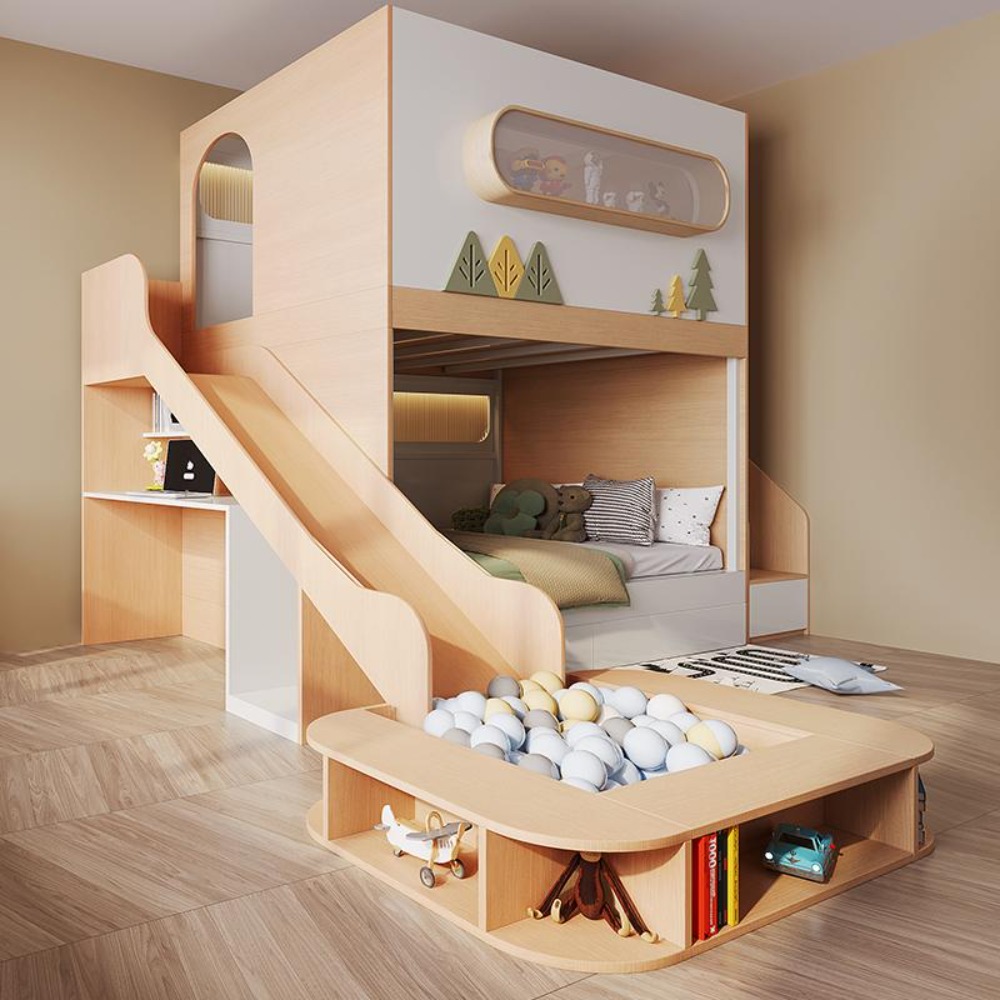 Bunk Bed With Stairs And Slide - Ruimtecapsule boomhut stapelbed met glijbaan en