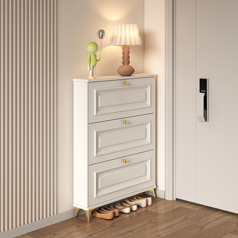 Shoe Rack Cabinet Narrow Entryway - Franse schoenenkast - romig ultra-smal ontwerp