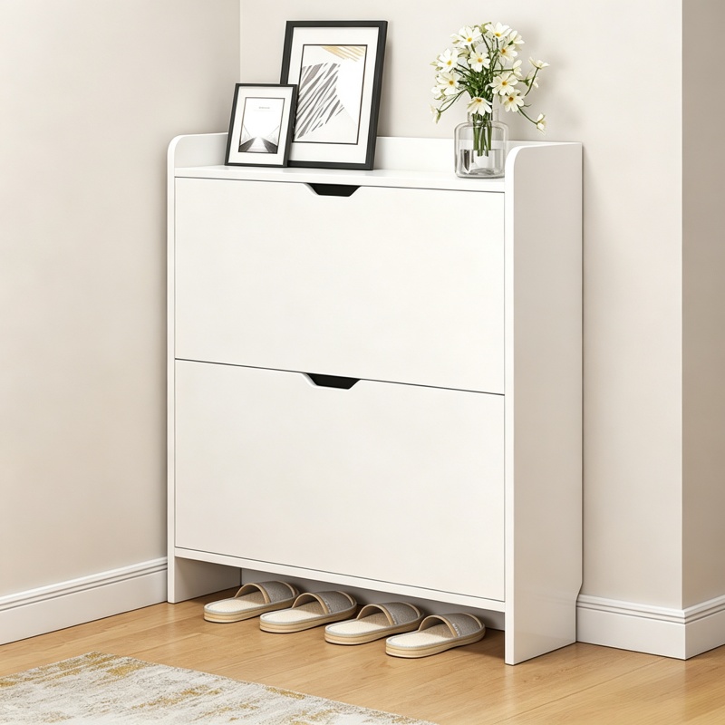 Shoe Rack Cabinet Narrow Entryway - 2-delige houten schoenenkast met opklapbare laden,