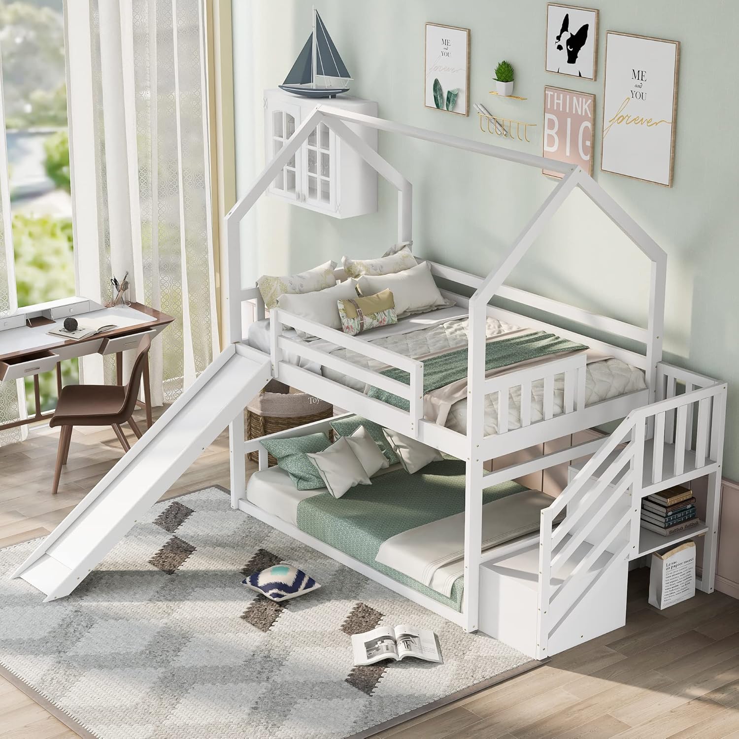 Bunk Bed With Stairs And Slide - Twee-laags stapelbed met glijbaan en trap,