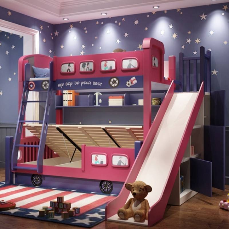 Bunk Bed With Stairs And Slide - Modern stijl meisjes peuterbed frame glijbaan