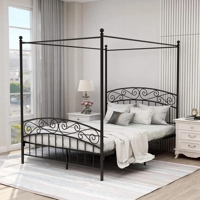 Queen-size bedframe met hemelb - Canopy Bed Frame Metal Queen recensie en prijs