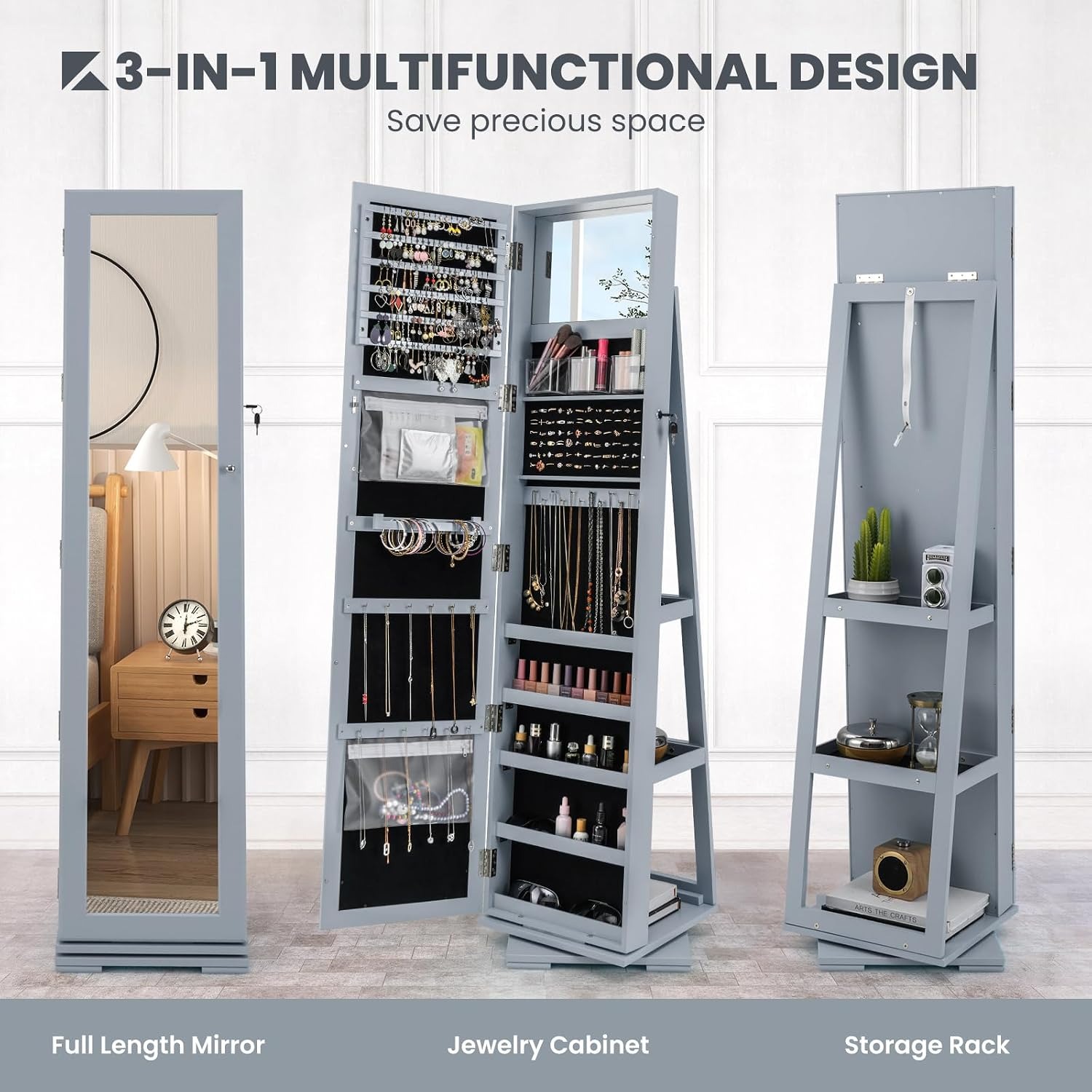 Draaibare sieradenkast met spi - Full Length Mirror Jewelry Armoire recensie en prijs