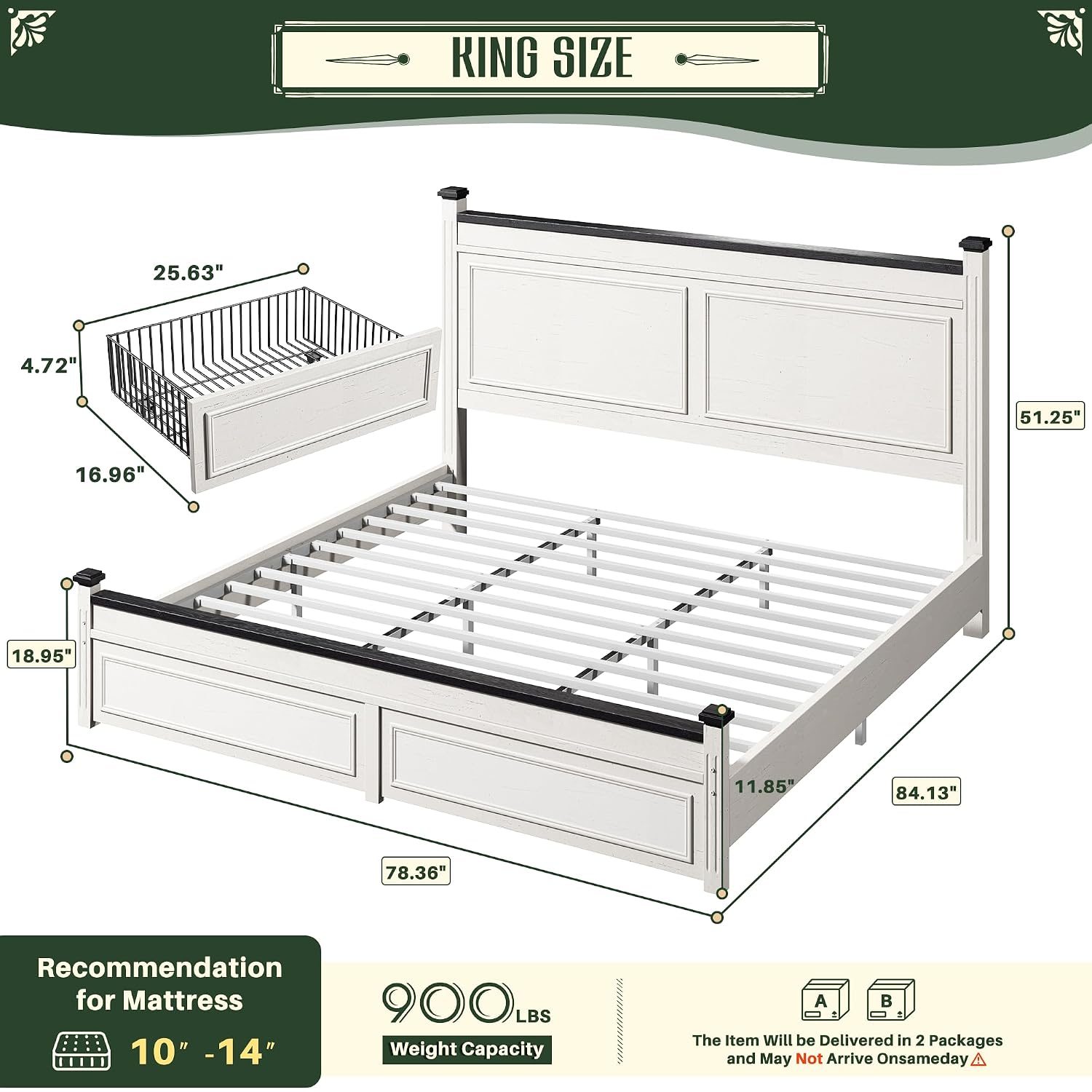 Kingsize bedframe, 51 inch hoo - King Size Bed Frame With Storage Drawers recensie en prijs