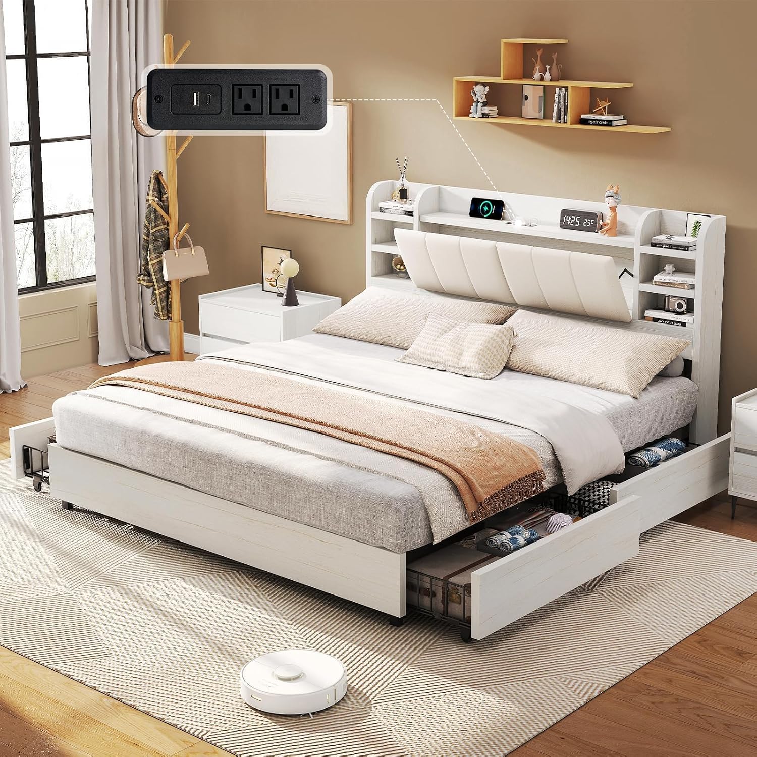 Kingsize gestoffeerd platformb - King Size Bed Frame With Storage Drawers recensie en prijs