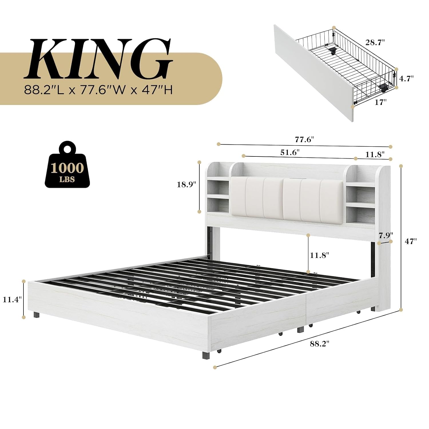 Kingsize gestoffeerd platformb - King Size Bed Frame With Storage Drawers recensie en prijs