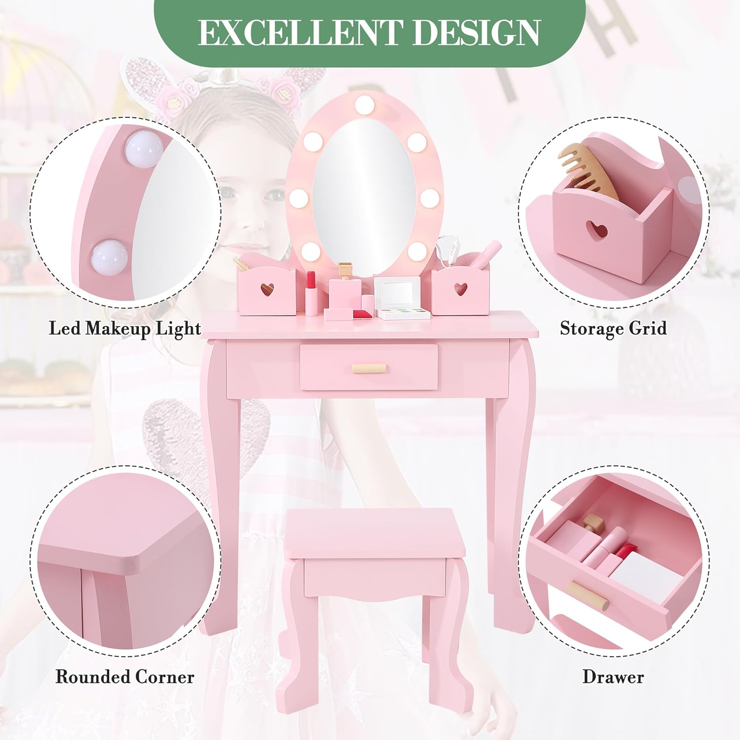 Kinderkaptafel en krukjesset m - Dressing Table Vanity With Lighted Mirror recensie en prijs