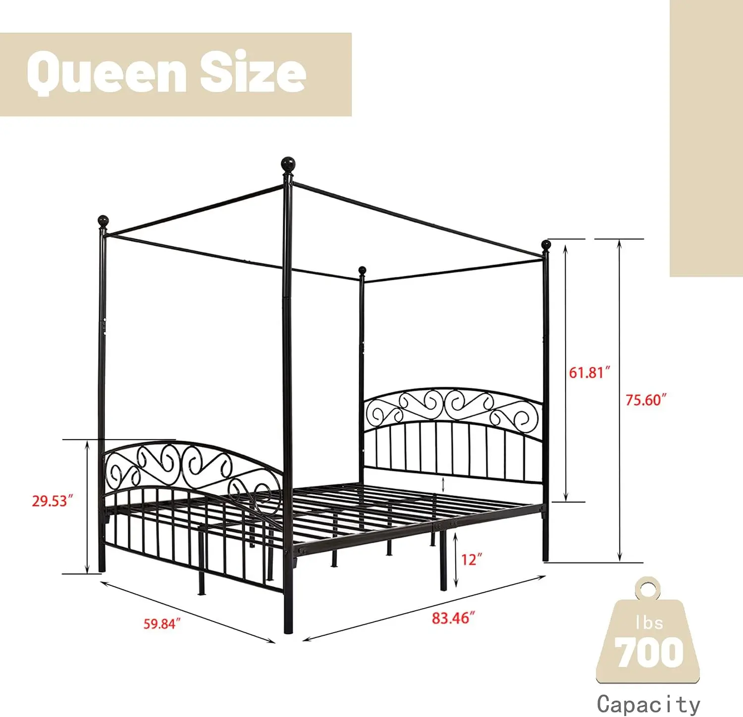 Queensize hemelbedframe, vierp - Canopy Bed Frame Metal Queen recensie en prijs