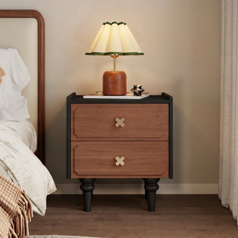 Houten nachtkastje in zwart, v - Solid Wood Nightstand 2 Drawers recensie en prijs