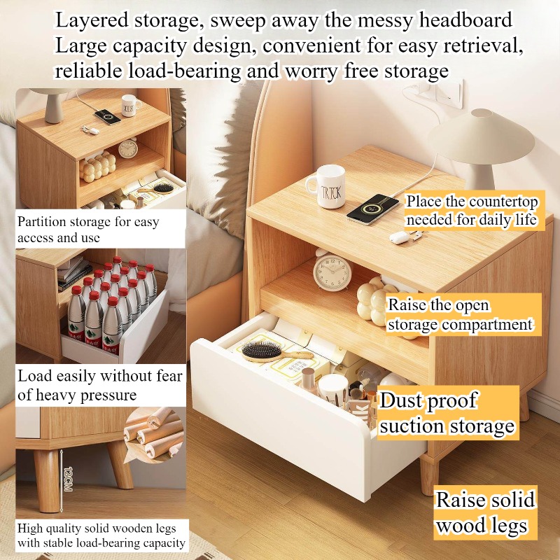Wit nachtkastje Slaapkamer met - Solid Wood Nightstand 2 Drawers recensie en prijs