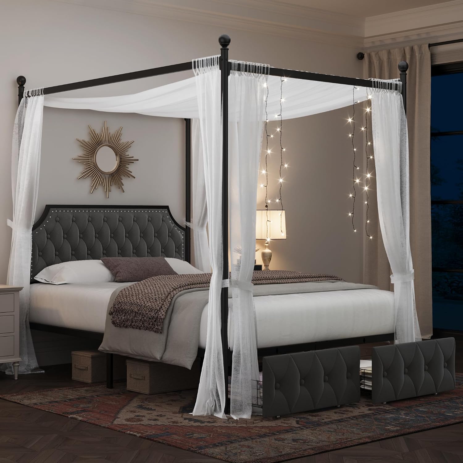 Bedframe met hemelbed, opbergl - Canopy Bed Frame Metal Queen recensie en prijs