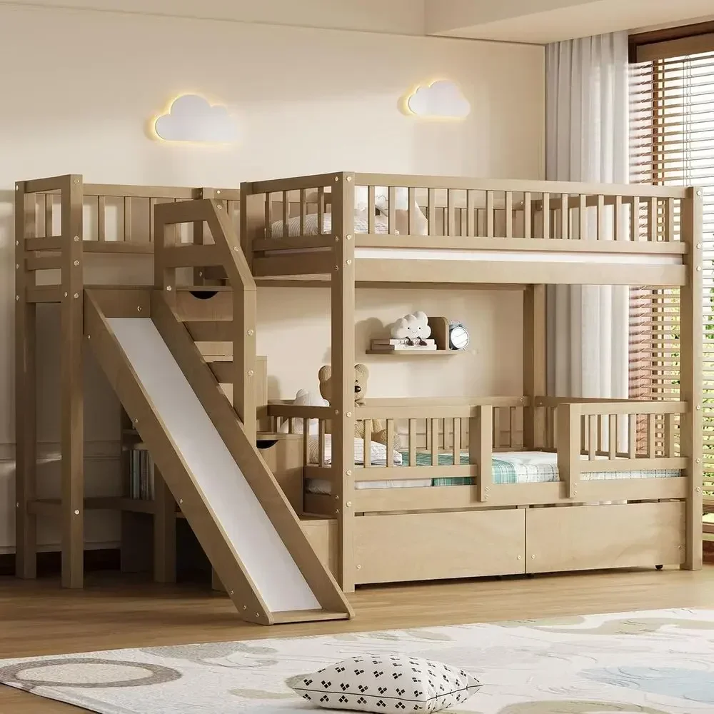 Houten stapelbed met twee eenp - Bunk Bed With Stairs And Slide recensie en prijs