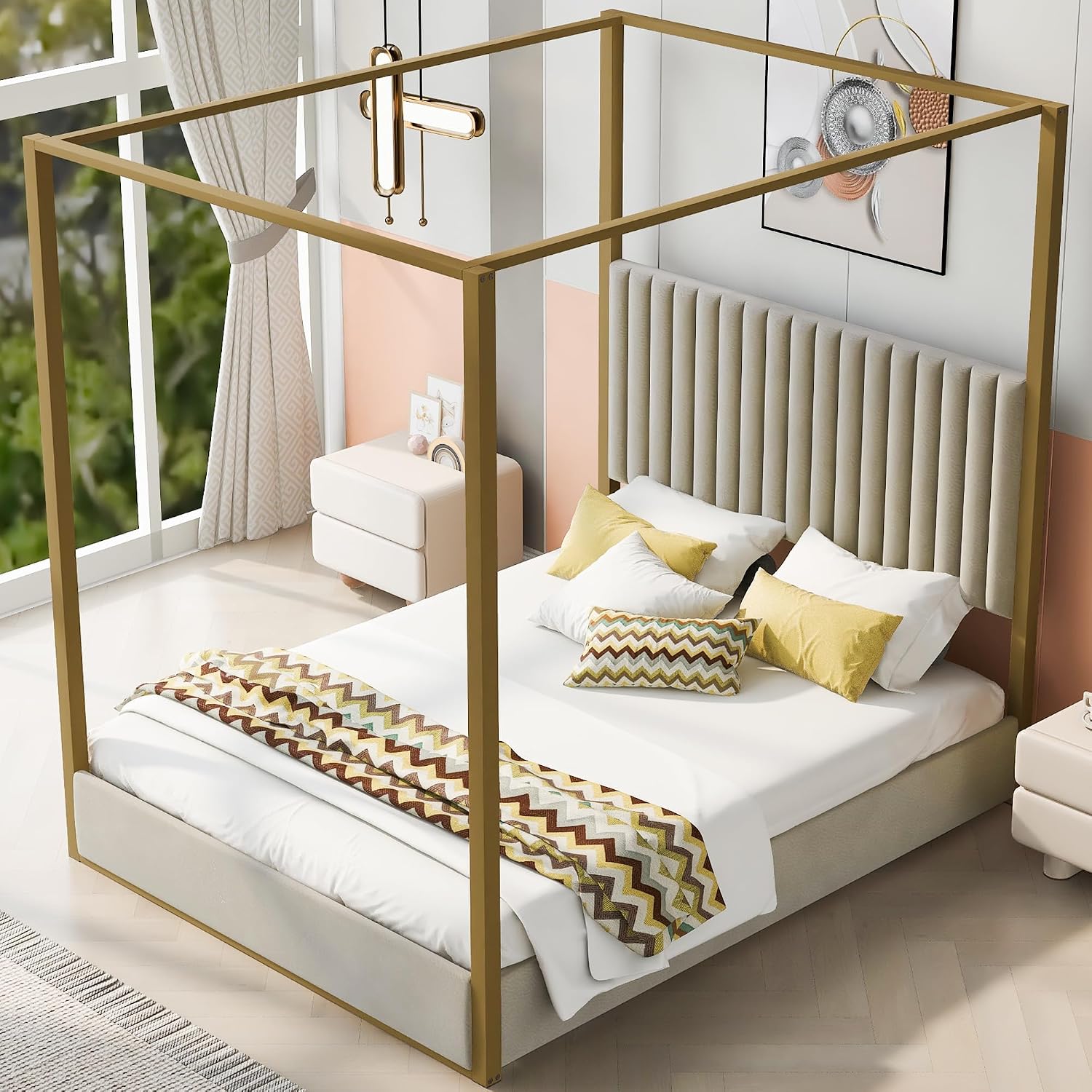 Modern platformbed met hemel,  - Canopy Bed Frame Metal Queen recensie en prijs