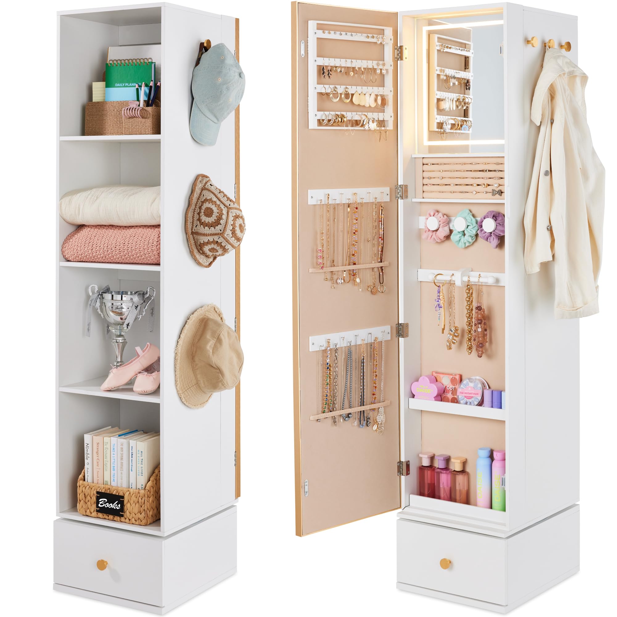 Draaibare spiegel met opbergka - Full Length Mirror Jewelry Armoire recensie en prijs