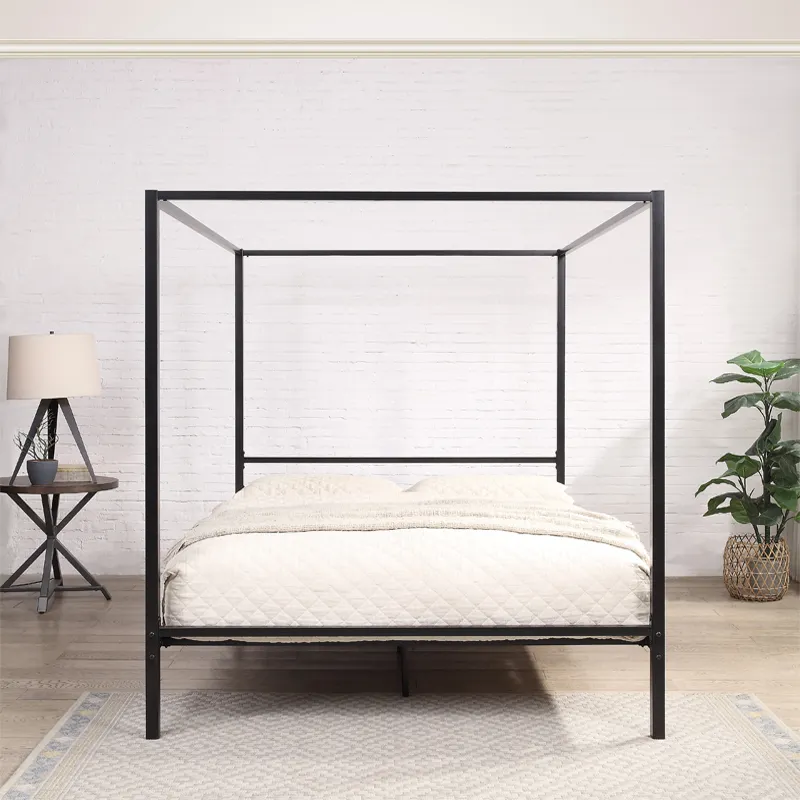 yh-Modern design zwart 4-poste - Canopy Bed Frame Metal Queen recensie en prijs
