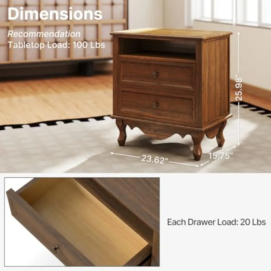 Nachtkastje van massief hout,  - Solid Wood Nightstand 2 Drawers recensie en prijs
