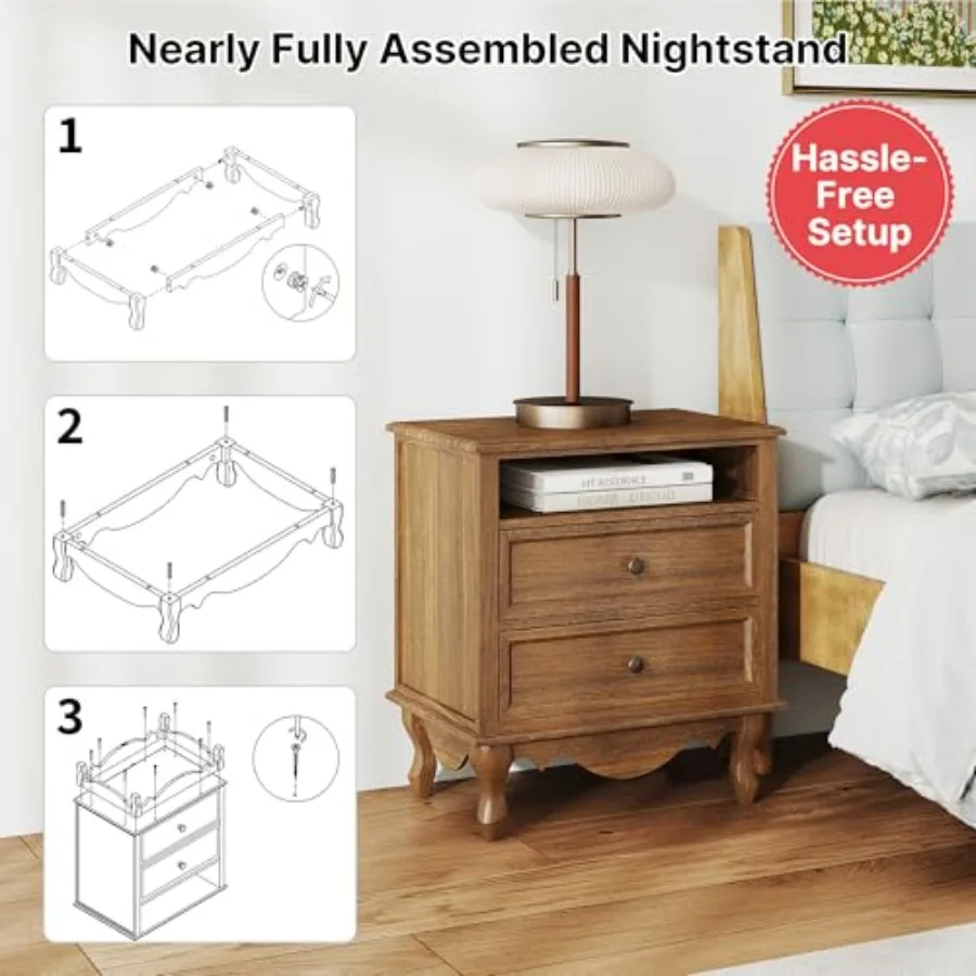 Nachtkastje van massief hout,  - Solid Wood Nightstand 2 Drawers recensie en prijs