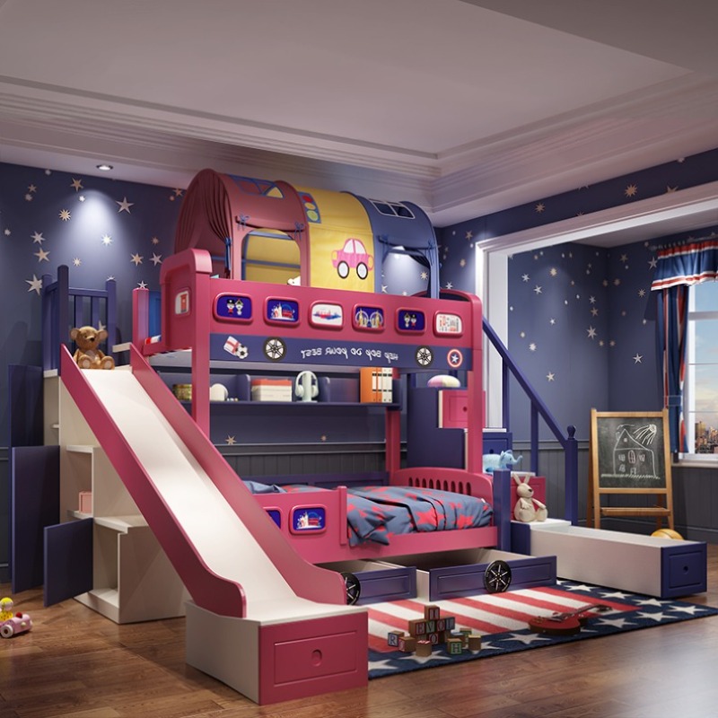 Modern stijl meisjes peuterbed - Bunk Bed With Stairs And Slide recensie en prijs