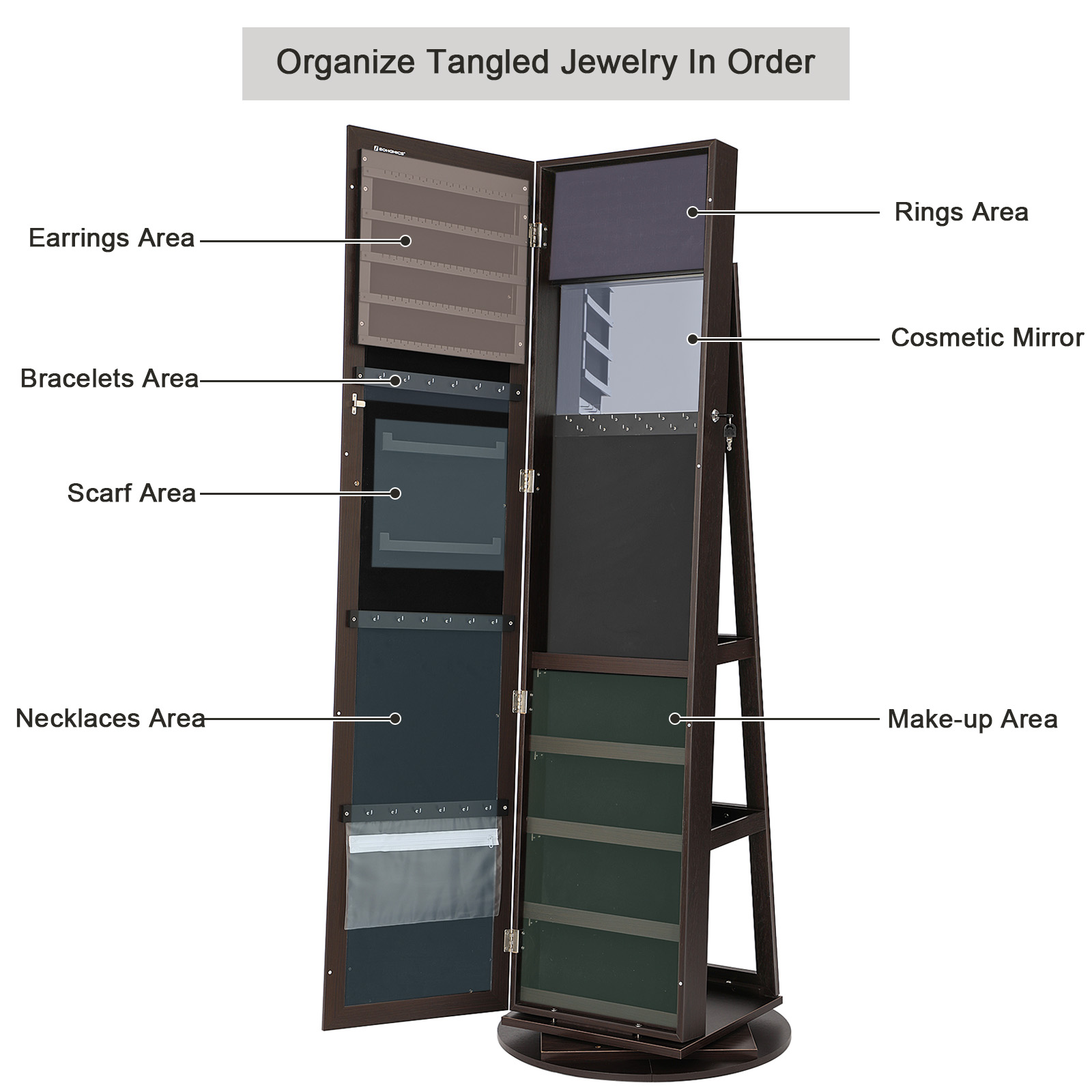Afsluitbare spiegelkast met vo - Full Length Mirror Jewelry Armoire recensie en prijs