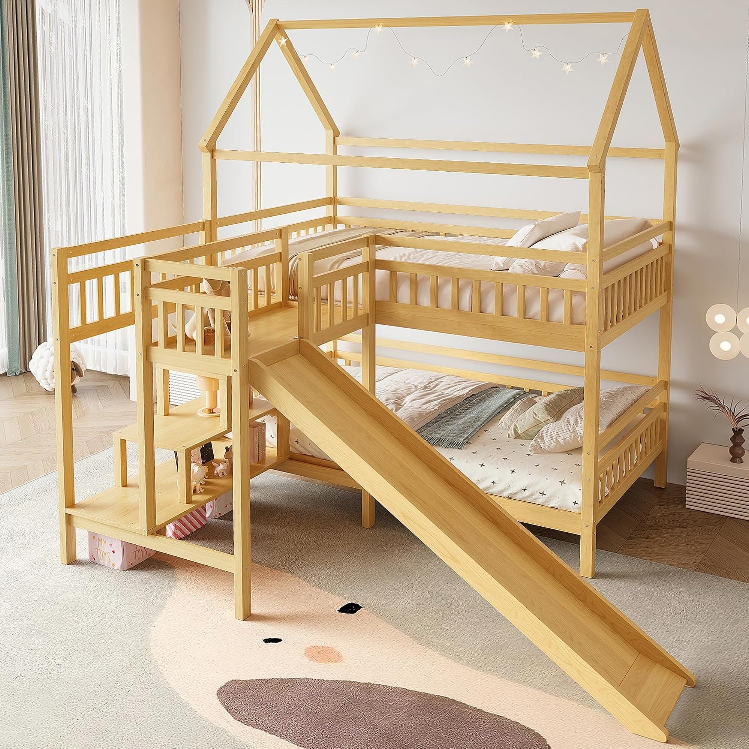 Stapelbed met speelhuisdak, hu - Bunk Bed With Stairs And Slide recensie en prijs