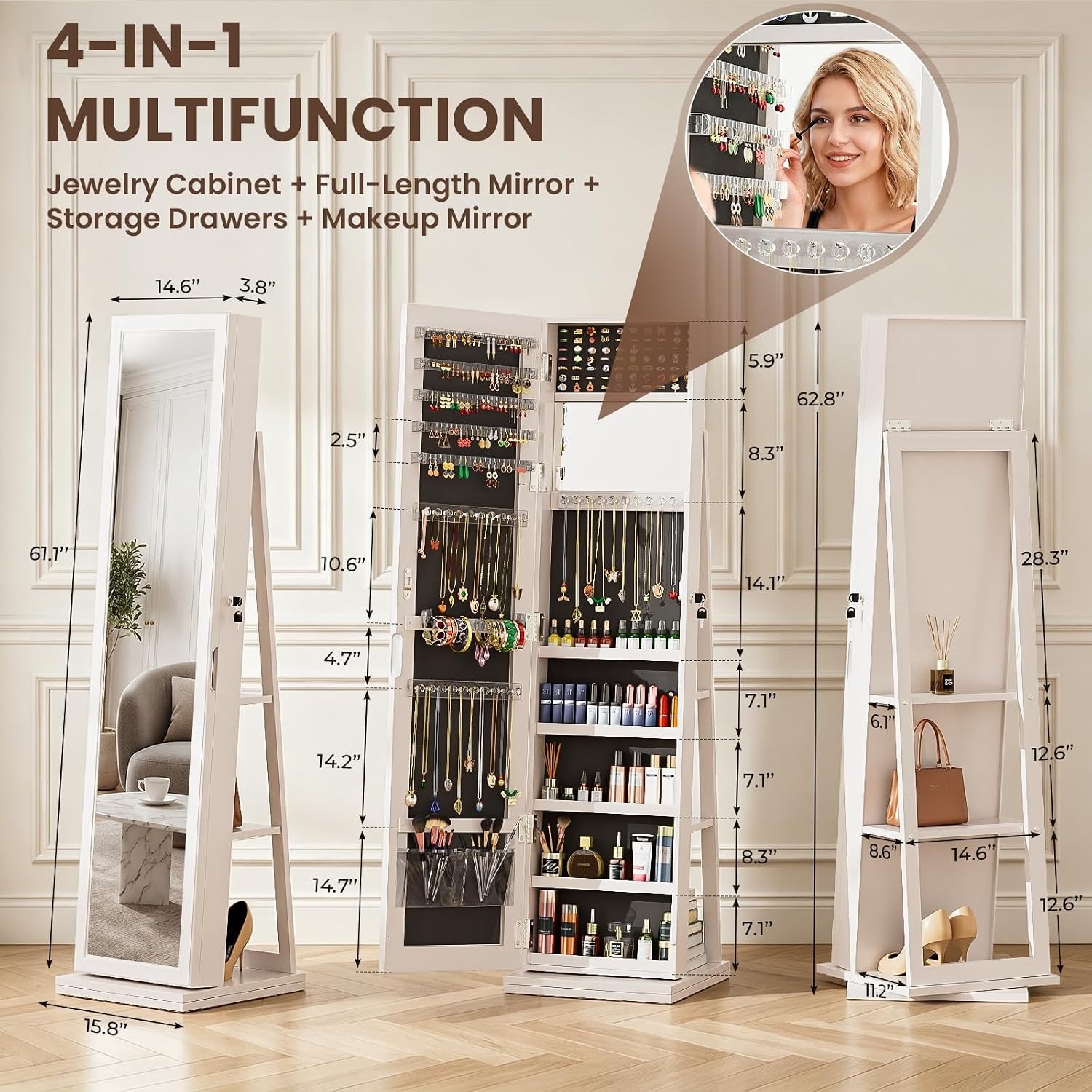 4-in-1 Sieradenkast Sieradenka - Full Length Mirror Jewelry Armoire recensie en prijs